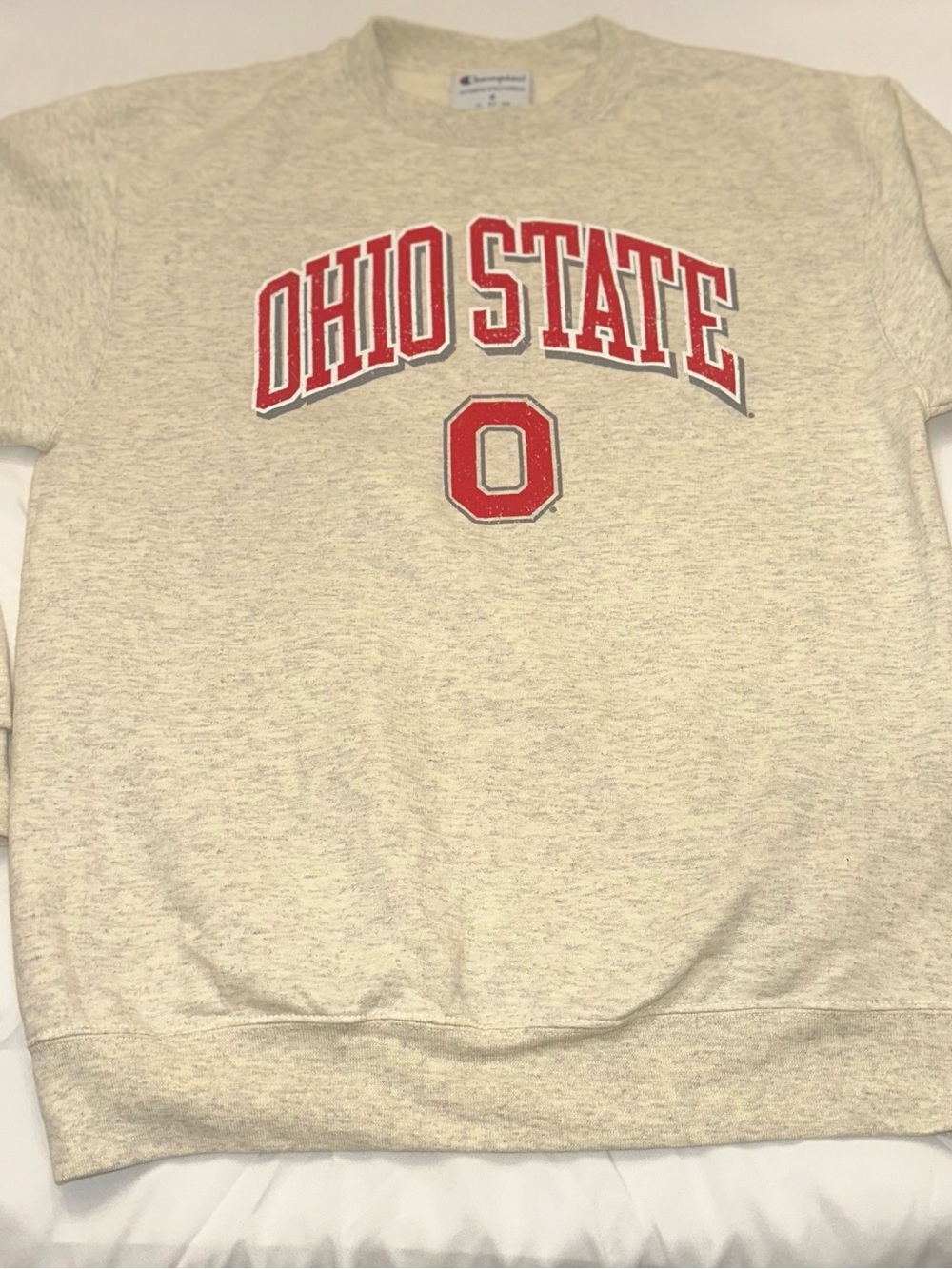 Champion Ohio State Cream Crewneck with Red Logo